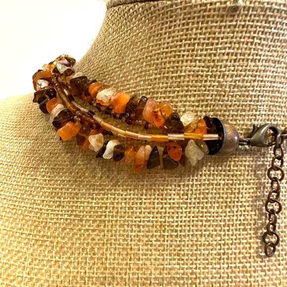 Multi-color Genuine Gemstone & Glass Bead Necklace multistrand, quartz carnelian - Picture 10 of 11